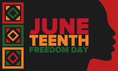 Haziran Bağımsızlık Günü 'nde. Özgürlük ya da Özgürlük Günü. Yıllık Amerikan bayramı, 19 Haziran 'da kutlandı. Afro-Amerikan tarihi ve mirası. Poster, tebrik kartı, afiş ve geçmiş. Vektör