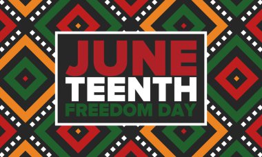 Haziran Bağımsızlık Günü 'nde. Özgürlük ya da Özgürlük Günü. Yıllık Amerikan bayramı, 19 Haziran 'da kutlandı. Afro-Amerikan tarihi ve mirası. Poster, tebrik kartı, afiş ve geçmiş. Vektör