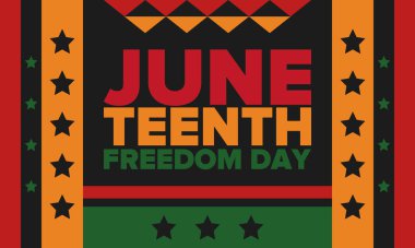 Haziran Bağımsızlık Günü 'nde. Özgürlük ya da Özgürlük Günü. Yıllık Amerikan bayramı, 19 Haziran 'da kutlandı. Afro-Amerikan tarihi ve mirası. Poster, tebrik kartı, afiş ve geçmiş. Vektör