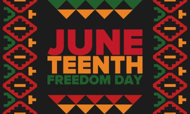 Haziran Bağımsızlık Günü 'nde. Özgürlük ya da Özgürlük Günü. Yıllık Amerikan bayramı, 19 Haziran 'da kutlandı. Afro-Amerikan tarihi ve mirası. Poster, tebrik kartı, afiş ve geçmiş. Vektör