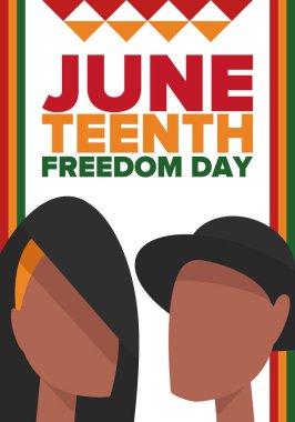 Haziran Bağımsızlık Günü 'nde. Özgürlük ya da Özgürlük Günü. Yıllık Amerikan bayramı, 19 Haziran 'da kutlandı. Afro-Amerikan tarihi ve mirası. Poster, tebrik kartı, afiş ve geçmiş. Vektör
