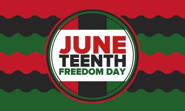 Haziran Bağımsızlık Günü 'nde. Özgürlük ya da Özgürlük Günü. Yıllık Amerikan bayramı, 19 Haziran 'da kutlandı. Afro-Amerikan tarihi ve mirası. Poster, tebrik kartı, afiş ve geçmiş. Vektör