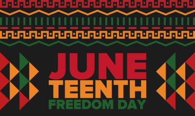 Haziran Bağımsızlık Günü 'nde. Özgürlük ya da Özgürlük Günü. Yıllık Amerikan bayramı, 19 Haziran 'da kutlandı. Afro-Amerikan tarihi ve mirası. Poster, tebrik kartı, afiş ve geçmiş. Vektör
