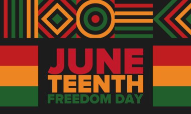 Haziran Bağımsızlık Günü 'nde. Özgürlük ya da Özgürlük Günü. Yıllık Amerikan bayramı, 19 Haziran 'da kutlandı. Afro-Amerikan tarihi ve mirası. Poster, tebrik kartı, afiş ve geçmiş. Vektör