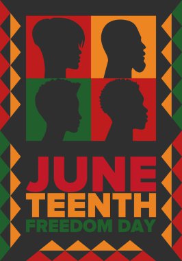 Haziran Bağımsızlık Günü 'nde. Özgürlük ya da Özgürlük Günü. Yıllık Amerikan bayramı, 19 Haziran 'da kutlandı. Afro-Amerikan tarihi ve mirası. Poster, tebrik kartı, afiş ve geçmiş. Vektör