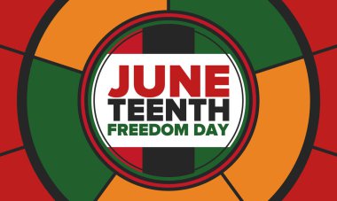 Haziran Bağımsızlık Günü 'nde. Özgürlük ya da Özgürlük Günü. Yıllık Amerikan bayramı, 19 Haziran 'da kutlandı. Afro-Amerikan tarihi ve mirası. Poster, tebrik kartı, afiş ve geçmiş. Vektör