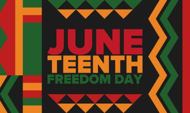 Haziran Bağımsızlık Günü 'nde. Özgürlük ya da Özgürlük Günü. Yıllık Amerikan bayramı, 19 Haziran 'da kutlandı. Afro-Amerikan tarihi ve mirası. Poster, tebrik kartı, afiş ve geçmiş. Vektör