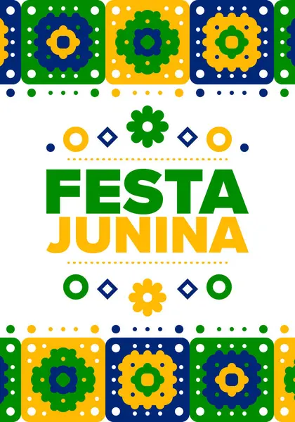 Brezilya 'daki Festa Junina. Brezilya festivali. İyi tatiller. Brezilya bayrağı. Karnaval ve geçit töreni. Yaz eğlencesi partisi. Vektör illüstrasyonu