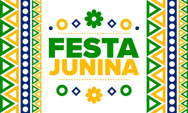 Brezilya 'daki Festa Junina. Brezilya festivali. İyi tatiller. Brezilya bayrağı. Karnaval ve geçit töreni. Yaz eğlencesi partisi. Vektör illüstrasyonu