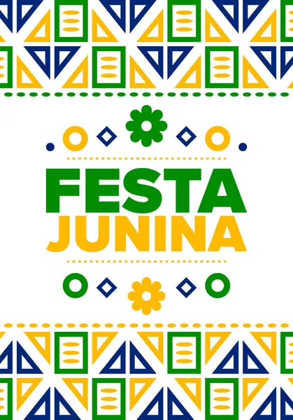 Brezilya 'daki Festa Junina. Brezilya festivali. İyi tatiller. Brezilya bayrağı. Karnaval ve geçit töreni. Yaz eğlencesi partisi. Vektör illüstrasyonu