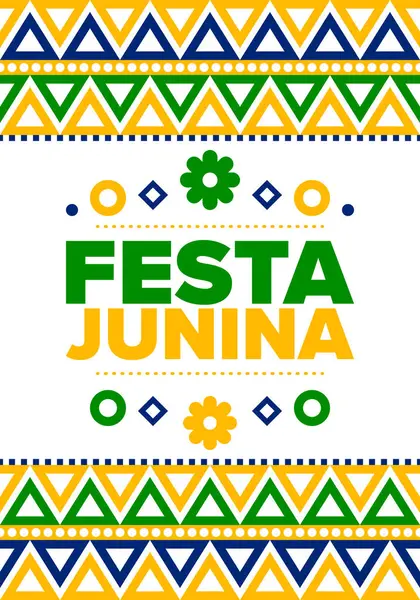 Brezilya 'daki Festa Junina. Brezilya festivali. İyi tatiller. Brezilya bayrağı. Karnaval ve geçit töreni. Yaz eğlencesi partisi. Vektör illüstrasyonu