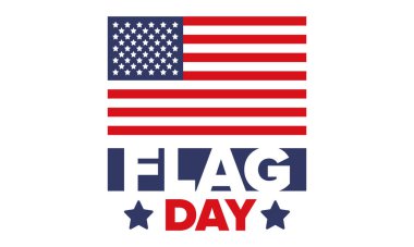 ABD 'de Ulusal Bayrak Günü. ABD 'de yıllık 14 Haziran tatili kutlandı. Amerikan bayrağıyla vatansever tarzı tasarım. Poster, tebrik kartı, afiş ve geçmiş. Vektör illüstrasyonu