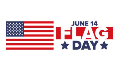 ABD 'de Ulusal Bayrak Günü. ABD 'de yıllık 14 Haziran tatili kutlandı. Amerikan bayrağıyla vatansever tarzı tasarım. Poster, tebrik kartı, afiş ve geçmiş. Vektör illüstrasyonu