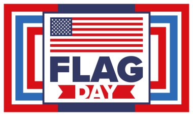 ABD 'de Ulusal Bayrak Günü. ABD 'de yıllık 14 Haziran tatili kutlandı. Amerikan bayrağıyla vatansever tarzı tasarım. Poster, tebrik kartı, afiş ve geçmiş. Vektör illüstrasyonu