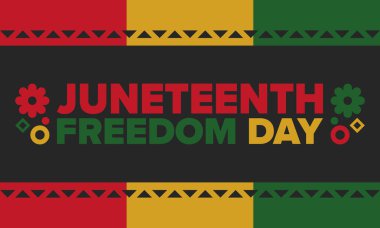 Haziran Bağımsızlık Günü 'nde. Özgürlük ya da Özgürlük Günü. Yıllık Amerikan bayramı, 19 Haziran 'da kutlandı. Afro-Amerikan tarihi ve mirası. Poster, tebrik kartı, afiş ve geçmiş. Vektör