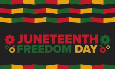 Haziran Bağımsızlık Günü 'nde. Özgürlük ya da Özgürlük Günü. Yıllık Amerikan bayramı, 19 Haziran 'da kutlandı. Afro-Amerikan tarihi ve mirası. Poster, tebrik kartı, afiş ve geçmiş. Vektör