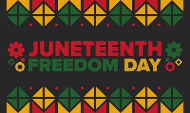 Haziran Bağımsızlık Günü 'nde. Özgürlük ya da Özgürlük Günü. Yıllık Amerikan bayramı, 19 Haziran 'da kutlandı. Afro-Amerikan tarihi ve mirası. Poster, tebrik kartı, afiş ve geçmiş. Vektör