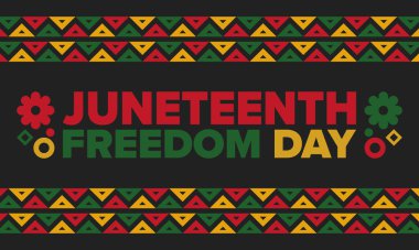 Haziran Bağımsızlık Günü 'nde. Özgürlük ya da Özgürlük Günü. Yıllık Amerikan bayramı, 19 Haziran 'da kutlandı. Afro-Amerikan tarihi ve mirası. Poster, tebrik kartı, afiş ve geçmiş. Vektör