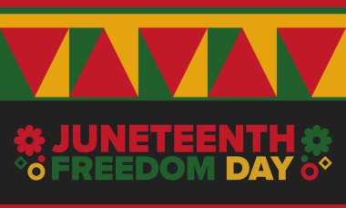 Haziran Bağımsızlık Günü 'nde. Özgürlük ya da Özgürlük Günü. Yıllık Amerikan bayramı, 19 Haziran 'da kutlandı. Afro-Amerikan tarihi ve mirası. Poster, tebrik kartı, afiş ve geçmiş. Vektör