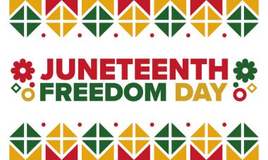Haziran Bağımsızlık Günü 'nde. Özgürlük ya da Özgürlük Günü. Yıllık Amerikan bayramı, 19 Haziran 'da kutlandı. Afro-Amerikan tarihi ve mirası. Poster, tebrik kartı, afiş ve geçmiş. Vektör
