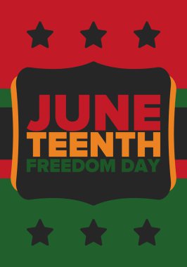 Haziran Bağımsızlık Günü 'nde. Özgürlük ya da Özgürlük Günü. Yıllık Amerikan bayramı, 19 Haziran 'da kutlandı. Afro-Amerikan tarihi ve mirası. Poster, tebrik kartı, afiş ve geçmiş. Vektör
