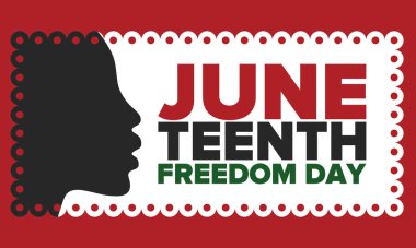 Haziran Bağımsızlık Günü 'nde. Özgürlük ya da Özgürlük Günü. Yıllık Amerikan bayramı, 19 Haziran 'da kutlandı. Afro-Amerikan tarihi ve mirası. Poster, tebrik kartı, afiş ve geçmiş. Vektör