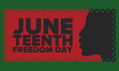 Haziran Bağımsızlık Günü 'nde. Özgürlük ya da Özgürlük Günü. Yıllık Amerikan bayramı, 19 Haziran 'da kutlandı. Afro-Amerikan tarihi ve mirası. Poster, tebrik kartı, afiş ve geçmiş. Vektör