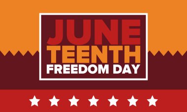 Haziran Bağımsızlık Günü 'nde. Özgürlük ya da Özgürlük Günü. Yıllık Amerikan bayramı, 19 Haziran 'da kutlandı. Afro-Amerikan tarihi ve mirası. Poster, tebrik kartı, afiş ve geçmiş. Vektör