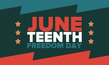 Haziran Bağımsızlık Günü 'nde. Özgürlük ya da Özgürlük Günü. Yıllık Amerikan bayramı, 19 Haziran 'da kutlandı. Afro-Amerikan tarihi ve mirası. Poster, tebrik kartı, afiş ve geçmiş. Vektör