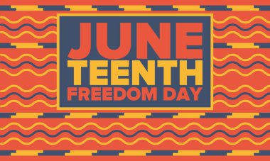 Haziran Bağımsızlık Günü 'nde. Özgürlük ya da Özgürlük Günü. Yıllık Amerikan bayramı, 19 Haziran 'da kutlandı. Afro-Amerikan tarihi ve mirası. Poster, tebrik kartı, afiş ve geçmiş. Vektör