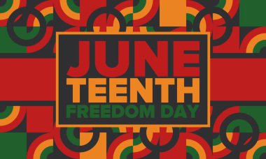 Haziran Bağımsızlık Günü 'nde. Özgürlük ya da Özgürlük Günü. Yıllık Amerikan bayramı, 19 Haziran 'da kutlandı. Afro-Amerikan tarihi ve mirası. Poster, tebrik kartı, afiş ve geçmiş. Vektör