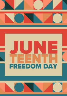 Haziran Bağımsızlık Günü 'nde. Özgürlük ya da Özgürlük Günü. Yıllık Amerikan bayramı, 19 Haziran 'da kutlandı. Afro-Amerikan tarihi ve mirası. Poster, tebrik kartı, afiş ve geçmiş. Vektör