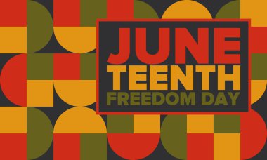 Haziran Bağımsızlık Günü 'nde. Özgürlük ya da Özgürlük Günü. Yıllık Amerikan bayramı, 19 Haziran 'da kutlandı. Afro-Amerikan tarihi ve mirası. Poster, tebrik kartı, afiş ve geçmiş. Vektör