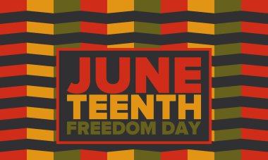 Haziran Bağımsızlık Günü 'nde. Özgürlük ya da Özgürlük Günü. Yıllık Amerikan bayramı, 19 Haziran 'da kutlandı. Afro-Amerikan tarihi ve mirası. Poster, tebrik kartı, afiş ve geçmiş. Vektör