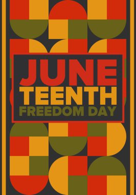 Haziran Bağımsızlık Günü 'nde. Özgürlük ya da Özgürlük Günü. Yıllık Amerikan bayramı, 19 Haziran 'da kutlandı. Afro-Amerikan tarihi ve mirası. Poster, tebrik kartı, afiş ve geçmiş. Vektör