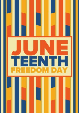 Haziran Bağımsızlık Günü 'nde. Özgürlük ya da Özgürlük Günü. Yıllık Amerikan bayramı, 19 Haziran 'da kutlandı. Afro-Amerikan tarihi ve mirası. Poster, tebrik kartı, afiş ve geçmiş. Vektör