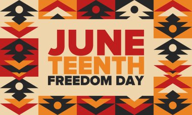 Haziran Bağımsızlık Günü 'nde. Özgürlük ya da Özgürlük Günü. Yıllık Amerikan bayramı, 19 Haziran 'da kutlandı. Afro-Amerikan tarihi ve mirası. Poster, tebrik kartı, afiş ve geçmiş. Vektör
