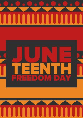 Haziran Bağımsızlık Günü 'nde. Özgürlük ya da Özgürlük Günü. Yıllık Amerikan bayramı, 19 Haziran 'da kutlandı. Afro-Amerikan tarihi ve mirası. Poster, tebrik kartı, afiş ve geçmiş. Vektör