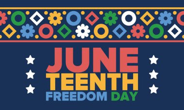 Haziran Bağımsızlık Günü 'nde. Özgürlük ya da Özgürlük Günü. Yıllık Amerikan bayramı, 19 Haziran 'da kutlandı. Afro-Amerikan tarihi ve mirası. Poster, tebrik kartı, afiş ve geçmiş. Vektör