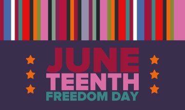 Haziran Bağımsızlık Günü 'nde. Özgürlük ya da Özgürlük Günü. Yıllık Amerikan bayramı, 19 Haziran 'da kutlandı. Afro-Amerikan tarihi ve mirası. Poster, tebrik kartı, afiş ve geçmiş. Vektör