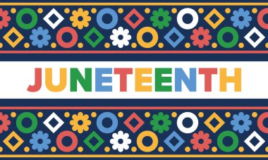 Haziran Bağımsızlık Günü 'nde. Özgürlük ya da Özgürlük Günü. Yıllık Amerikan bayramı, 19 Haziran 'da kutlandı. Afro-Amerikan tarihi ve mirası. Poster, tebrik kartı, afiş ve geçmiş. Vektör