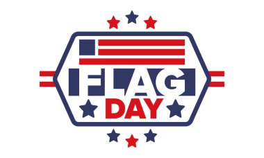 ABD 'de Ulusal Bayrak Günü. ABD 'de yıllık 14 Haziran tatili kutlandı. Amerikan bayrağıyla vatansever tarzı tasarım. Poster, tebrik kartı, afiş ve geçmiş. Vektör illüstrasyonu