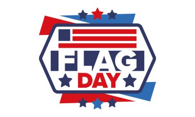 ABD 'de Ulusal Bayrak Günü. ABD 'de yıllık 14 Haziran tatili kutlandı. Amerikan bayrağıyla vatansever tarzı tasarım. Poster, tebrik kartı, afiş ve geçmiş. Vektör illüstrasyonu