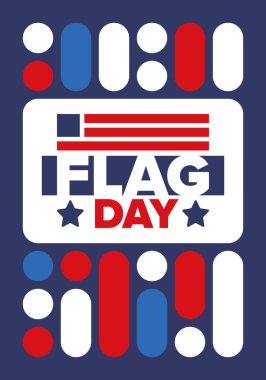 ABD 'de Ulusal Bayrak Günü. ABD 'de yıllık 14 Haziran tatili kutlandı. Amerikan bayrağıyla vatansever tarzı tasarım. Poster, tebrik kartı, afiş ve geçmiş. Vektör illüstrasyonu