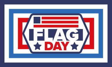 ABD 'de Ulusal Bayrak Günü. ABD 'de yıllık 14 Haziran tatili kutlandı. Amerikan bayrağıyla vatansever tarzı tasarım. Poster, tebrik kartı, afiş ve geçmiş. Vektör illüstrasyonu