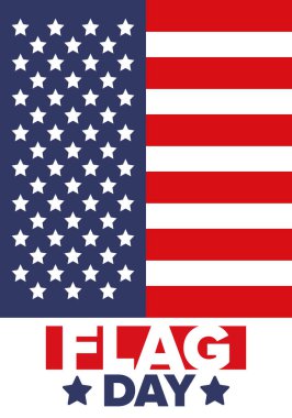 ABD 'de Ulusal Bayrak Günü. ABD 'de yıllık 14 Haziran tatili kutlandı. Amerikan bayrağıyla vatansever tarzı tasarım. Poster, tebrik kartı, afiş ve geçmiş. Vektör illüstrasyonu