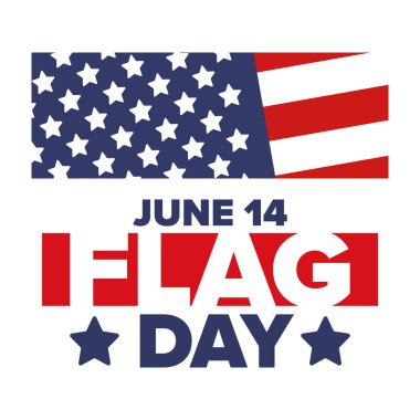 ABD 'de Ulusal Bayrak Günü. ABD 'de yıllık 14 Haziran tatili kutlandı. Amerikan bayrağıyla vatansever tarzı tasarım. Poster, tebrik kartı, afiş ve geçmiş. Vektör illüstrasyonu