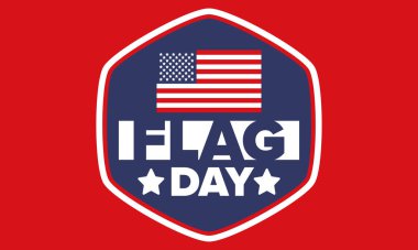 ABD 'de Ulusal Bayrak Günü. ABD 'de yıllık 14 Haziran tatili kutlandı. Amerikan bayrağıyla vatansever tarzı tasarım. Poster, tebrik kartı, afiş ve geçmiş. Vektör illüstrasyonu