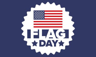 ABD 'de Ulusal Bayrak Günü. ABD 'de yıllık 14 Haziran tatili kutlandı. Amerikan bayrağıyla vatansever tarzı tasarım. Poster, tebrik kartı, afiş ve geçmiş. Vektör illüstrasyonu