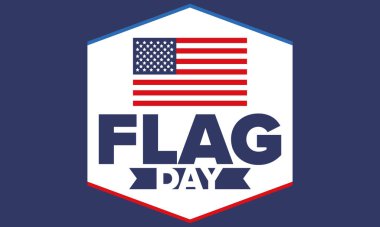 ABD 'de Ulusal Bayrak Günü. ABD 'de yıllık 14 Haziran tatili kutlandı. Amerikan bayrağıyla vatansever tarzı tasarım. Poster, tebrik kartı, afiş ve geçmiş. Vektör illüstrasyonu